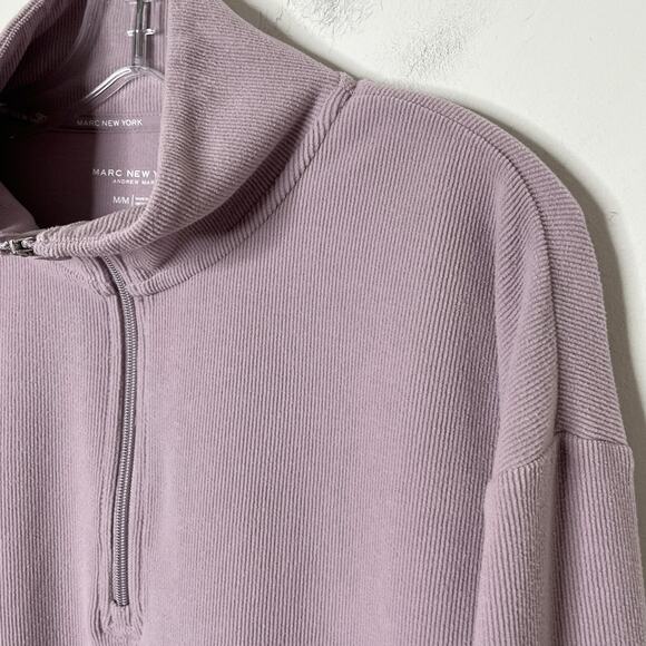 Marc New York Women's Sweater M Purple 1/4 Zip Ribbed Knit Long Sleeve Mock Neck - Picture 5 of 8
